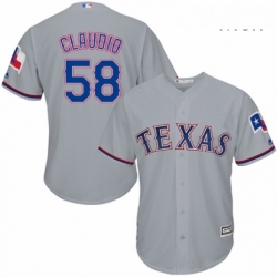 Mens Majestic Texas Rangers 58 Alex Claudio Replica Grey Road Cool Base MLB Jersey 