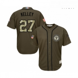 Mens Texas Rangers 27 Shawn Kelley Authentic Green Salute to Service Baseball Jersey 