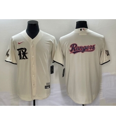 Men's Texas Rangers Cream Team Big Logo 2023 City Connect Cool Base Stitched Baseball Jersey