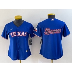 Women Texas Rangers Royal Team Big Logo With Patch Stitched Baseball Jersey 28Run Small 29