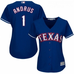 Womens Majestic Texas Rangers 1 Elvis Andrus Authentic Royal Blue Alternate 2 Cool Base MLB Jersey