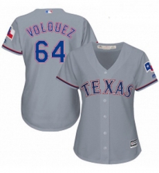 Womens Majestic Texas Rangers 64 Edinson Volquez Replica Grey Road Cool Base MLB Jersey 