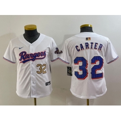 Youth Texas Rangers 32 Evan Carter White Gold Stitched Baseball Jersey II