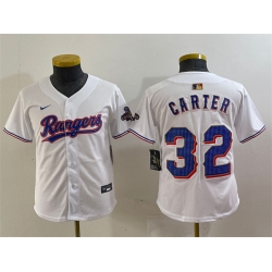 Youth Texas Rangers 32 Evan Carter White Gold Stitched Baseball Jersey