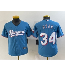 Youth Texas Rangers 34 Nolan Ryan Blue With Patch Stitched Baseball Jersey
