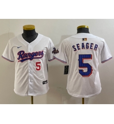 Youth Texas Rangers 5 Corey Seager White Gold Stitched Baseball Jersey  2