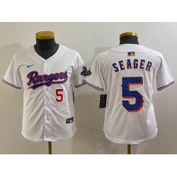 Youth Texas Rangers 5 Corey Seager White Gold Stitched Baseball Jersey  2