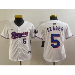 Youth Texas Rangers 5 Corey Seager White Gold Stitched Baseball Jersey  5