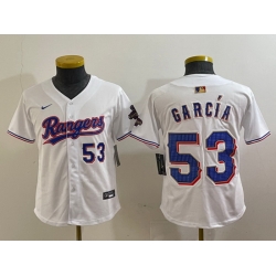 Youth Texas Rangers 53 Adolis Garcia White Gold Cool Base Stitched Baseball Jersey 1