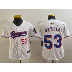Youth Texas Rangers 53 Adolis Garcia White Gold Cool Base Stitched Baseball Jersey