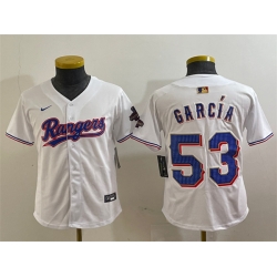 Youth Texas Rangers 53 Adolis Garcia White Gold Stitched Baseball Jersey