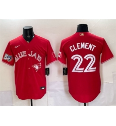 Men Toronto Blue Jays  22 Ernie Clement Red 50 Seasons Patch Stitched Baseball Jersey