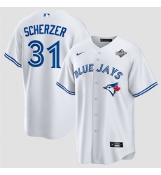 Men Toronto Blue Jays 31 Max Scherzer White 2025 World Series Home Cool Base Stitched Baseball Jersey Men Toronto Blue Jays 31 Max Scherzer White 2025 World Series Home Cool Base Stitched Baseball Jersey