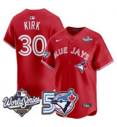 Men Women Youth Blue Jays 50th Patch 2025 World Series Red 30 Kirk Stitched Jersey 