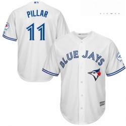 Mens Majestic Toronto Blue Jays 11 Kevin Pillar Replica White Home 40th Anniversary Patch MLB Jersey