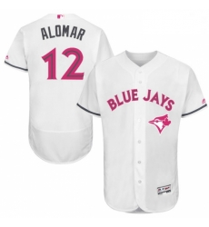 Mens Majestic Toronto Blue Jays 12 Roberto Alomar Authentic White 2016 Mothers Day Fashion Flex Base Jersey