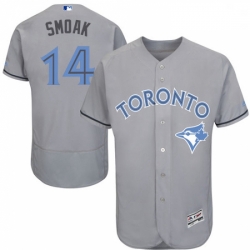 Mens Majestic Toronto Blue Jays 14 Justin Smoak Authentic Gray 2016 Fathers Day Fashion Flex Base MLB Jersey