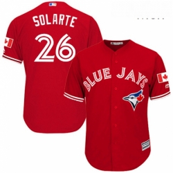 Mens Majestic Toronto Blue Jays 26 Yangervis Solarte Replica Scarlet Alternate Cool Base MLB Jersey 