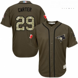 Mens Majestic Toronto Blue Jays 29 Joe Carter Authentic Green Salute to Service MLB Jersey