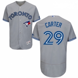 Mens Majestic Toronto Blue Jays 29 Joe Carter Grey Road Flex Base Authentic Collection MLB Jersey