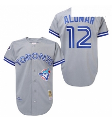 Mens Mitchell and Ness Toronto Blue Jays 12 Roberto Alomar Authentic Grey Throwback MLB Jersey