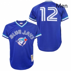 Mens Mitchell and Ness Toronto Blue Jays 12 Roberto Alomar Replica Blue 1993 Throwback MLB Jersey