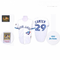 Mens Mitchell and Ness Toronto Blue Jays 29 Joe Carter Replica White Throwback MLB Jersey