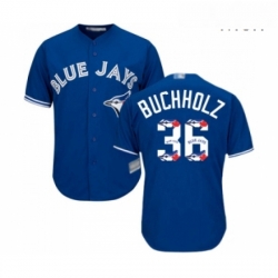 Mens Toronto Blue Jays 36 Clay Buchholz Authentic Blue Team Logo Fashion Baseball Jersey 