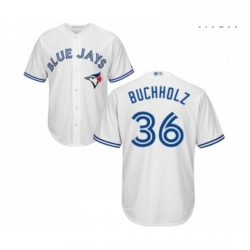 Mens Toronto Blue Jays 36 Clay Buchholz Replica White Home Baseball Jersey 