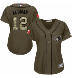 Womens Majestic Toronto Blue Jays 12 Roberto Alomar Authentic Green Salute to Service MLB Jersey