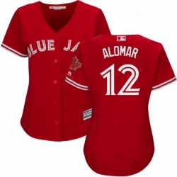 Womens Majestic Toronto Blue Jays 12 Roberto Alomar Replica Scarlet Alternate MLB Jersey