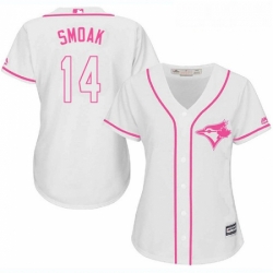 Womens Majestic Toronto Blue Jays 14 Justin Smoak Replica White Fashion Cool Base MLB Jersey