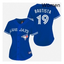 Womens Majestic Toronto Blue Jays 19 Jose Bautista Replica Blue MLB Jersey