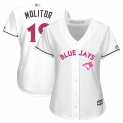 Womens Majestic Toronto Blue Jays 19 Paul Molitor Replica White Mothers Day Cool Base MLB Jersey