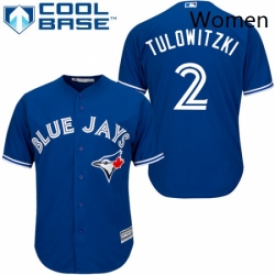 Womens Majestic Toronto Blue Jays 2 Troy Tulowitzki Replica Blue MLB Jersey