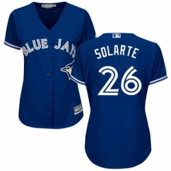 Womens Majestic Toronto Blue Jays 26 Yangervis Solarte Authentic Blue Alternate MLB Jersey 