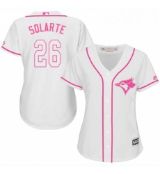 Womens Majestic Toronto Blue Jays 26 Yangervis Solarte Authentic White Fashion Cool Base MLB Jersey 