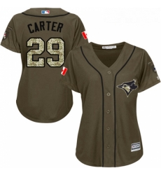 Womens Majestic Toronto Blue Jays 29 Joe Carter Authentic Green Salute to Service MLB Jersey