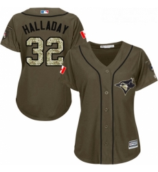 Womens Majestic Toronto Blue Jays 32 Roy Halladay Replica Green Salute to Service MLB Jersey