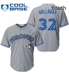 Youth Majestic Toronto Blue Jays 32 Roy Halladay Authentic Grey Road MLB Jersey