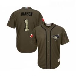 Youth Toronto Blue Jays 1 Alen Hanson Authentic Green Salute to Service Baseball Jersey 