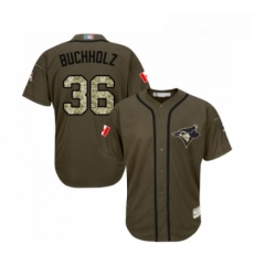 Youth Toronto Blue Jays 36 Clay Buchholz Authentic Green Salute to Service Baseball Jersey 