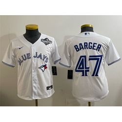 Youth Toronto Blue Jays 47 Addison Barger White 2025 World Series Cool Base Stitched Baseball Jersey