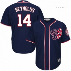 Mens Majestic Washington Nationals 14 Mark Reynolds Replica Navy Blue Alternate 2 Cool Base MLB Jersey 