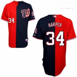 Mens Majestic Washington Nationals 34 Bryce Harper Authentic BlueRed Split Fashion MLB Jersey