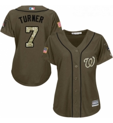 Womens Majestic Washington Nationals 7 Trea Turner Replica Green Salute to Service MLB Jersey