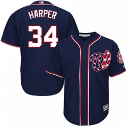 Youth Majestic Washington Nationals 34 Bryce Harper Replica Navy Blue Alternate 2 Cool Base MLB Jersey