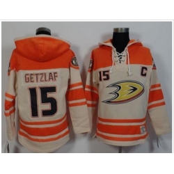 Anaheim Ducks #15 Ryan Getzlaf Cream Orange Sawyer Hooded Sweatshirt Stitched NHL Jersey