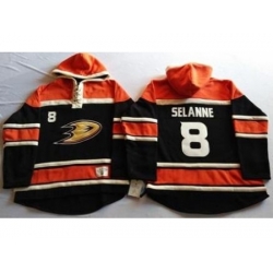 Anaheim Ducks 8 Teemu Selanne Black Sawyer Hooded Sweatshirt Stitched NHL Jersey