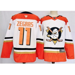 Men Anaheim Ducks 11 Trevor Zegras White Orange 2024 25 Stitched Jersey